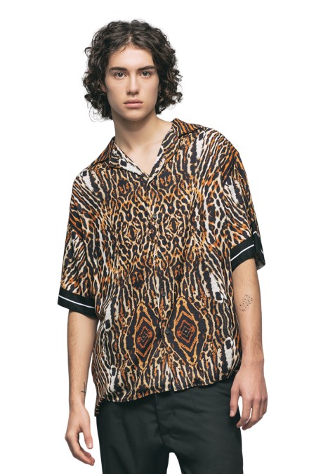 CAMICIA IN VISCOSA GBU1053 NERO ANIMALIER